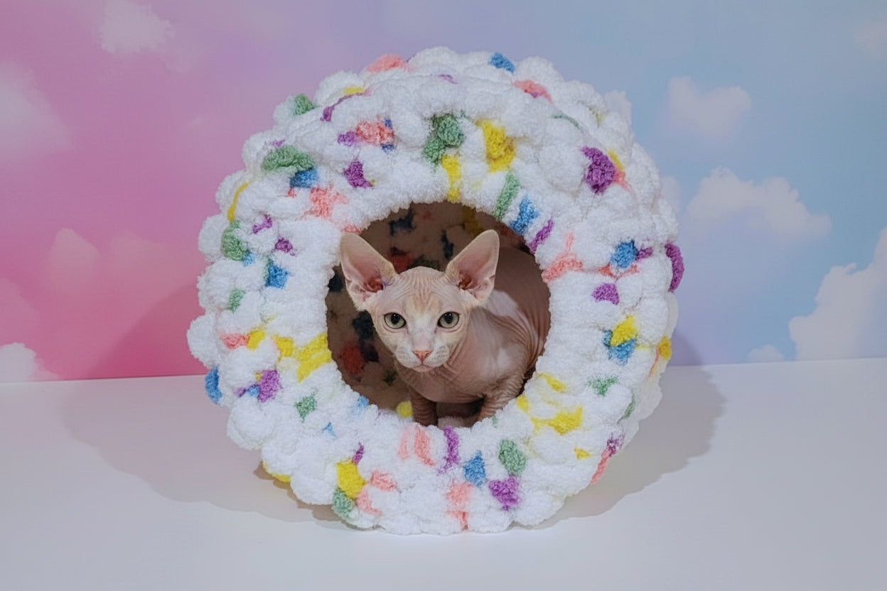 Rainbow Hand Knit Pet Cave