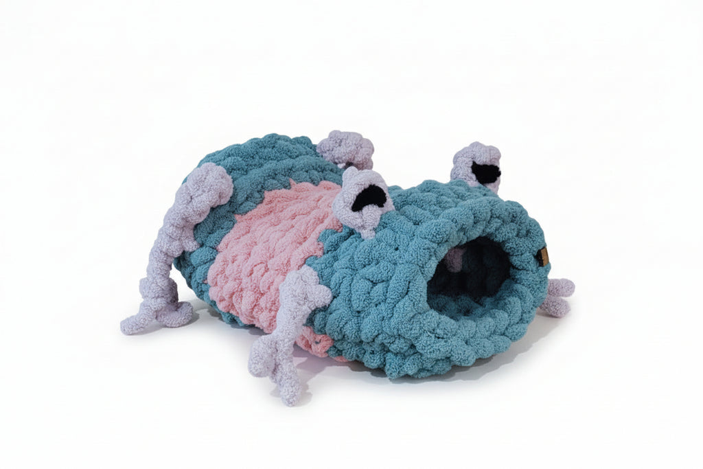 Hand Knit “Daisy the Frog” Pet Cave