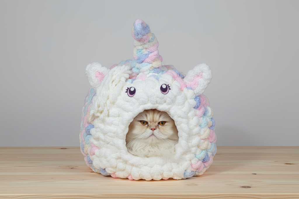 Hand Knit Chunky Chenille Unicorn Pet Cave