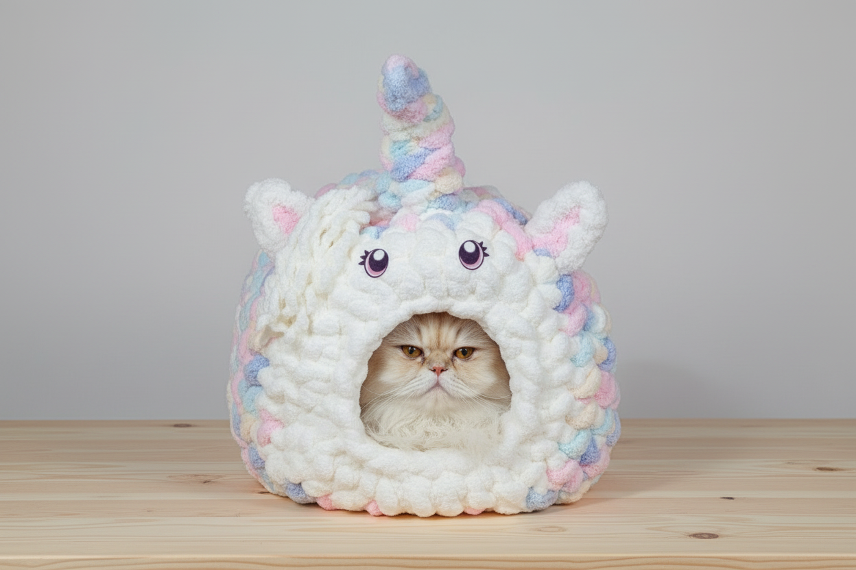 Hand Knit Chunky Chenille Unicorn Pet Cave