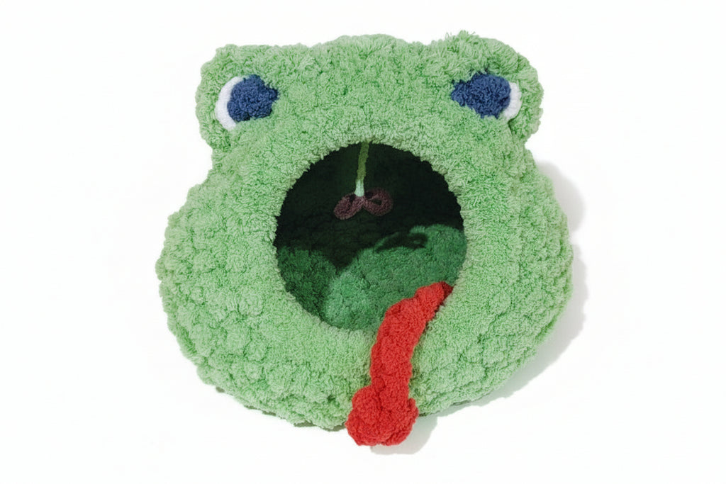 Large Hand Knit “Grumpy the Frog” Pet Cave