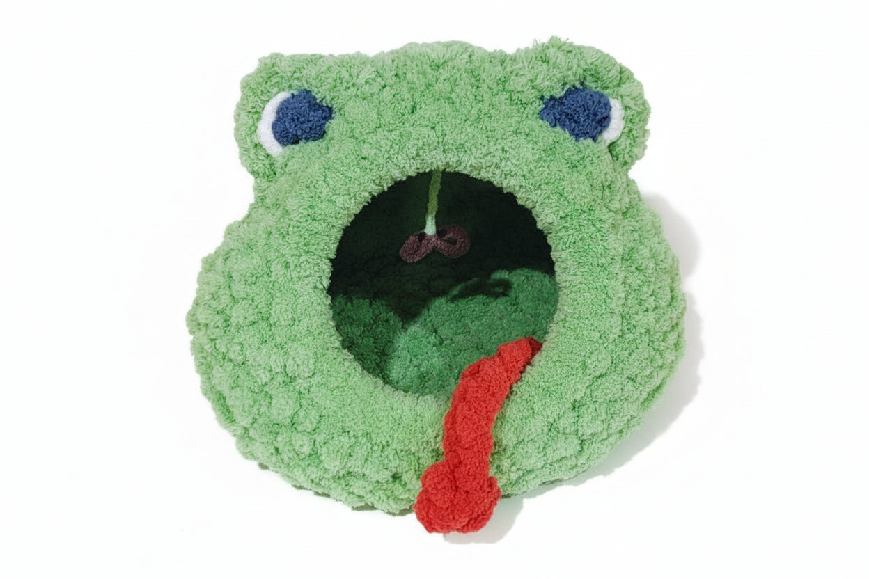 Large Hand Knit “Grumpy the Frog” Pet Cave