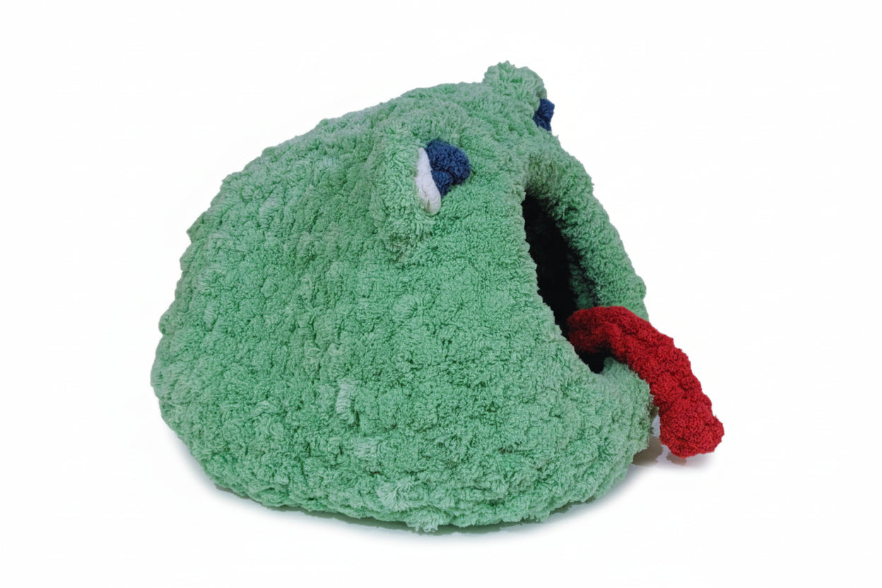 Large Hand Knit “Grumpy the Frog” Pet Cave