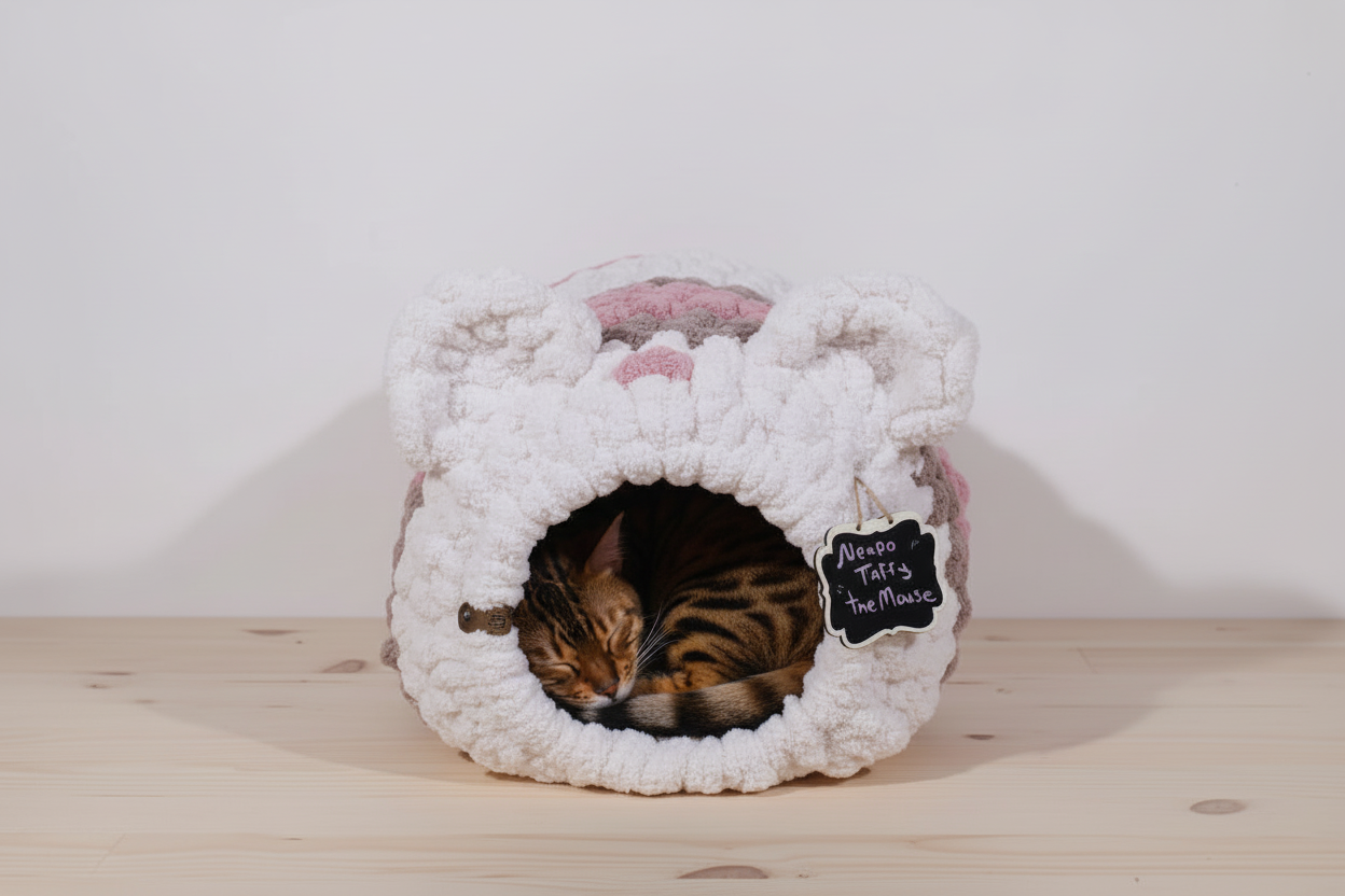 Hand Knit “Neopa Taffy the Mouse” Pet Cave