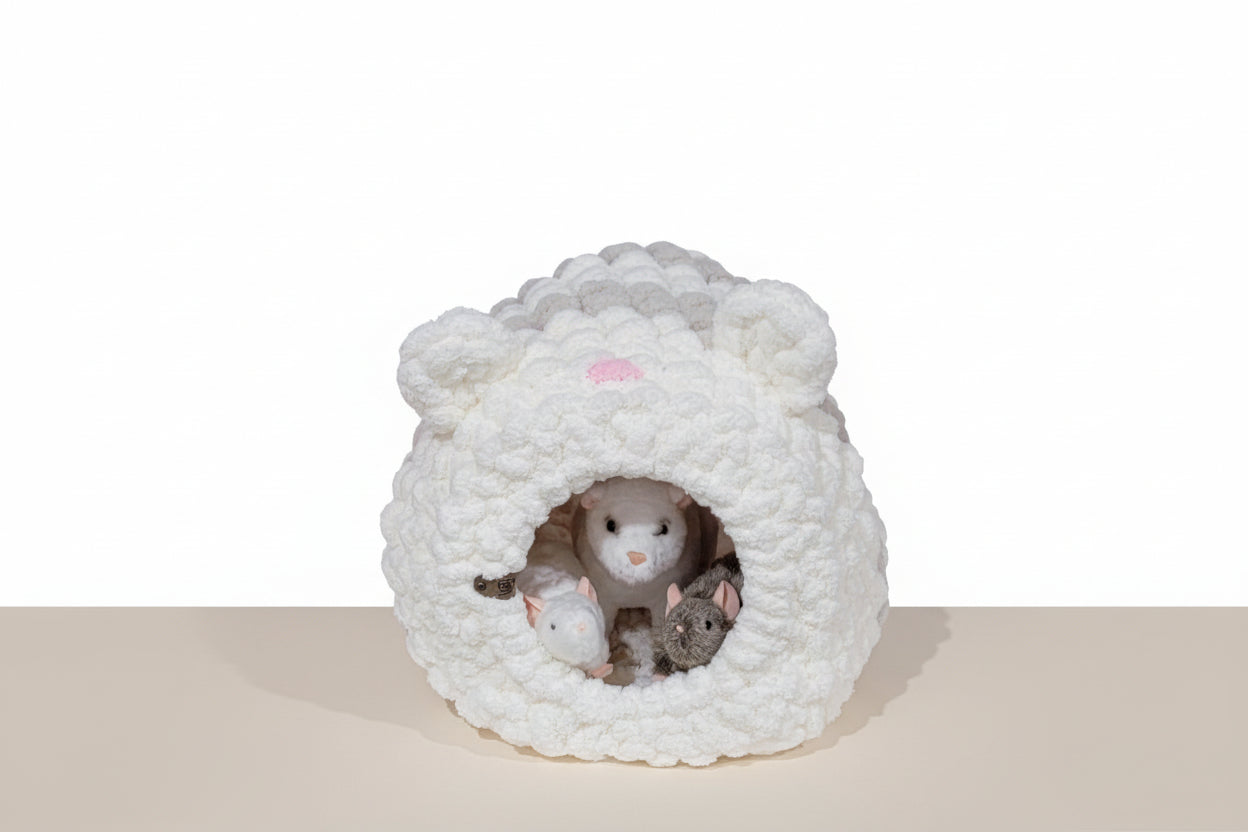 Hand Knit “Chunk the Mouse” Pet Tunnel