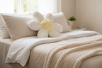 Yellow and white  chunky hand-knit flower throw pillow — handmade home decor by Chunky Knitter
