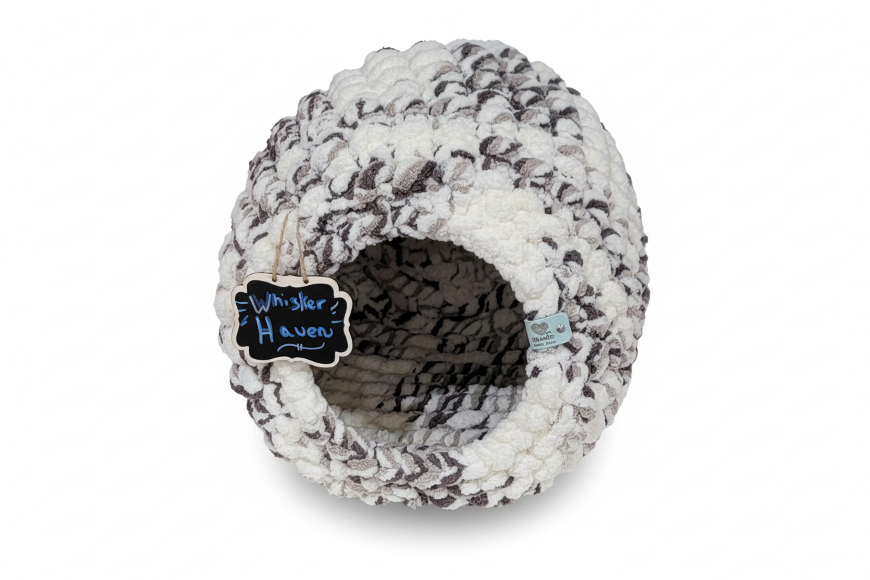Chunky Hand Knit Cat Cave — Whisker Haven — Handmade Pet Bed