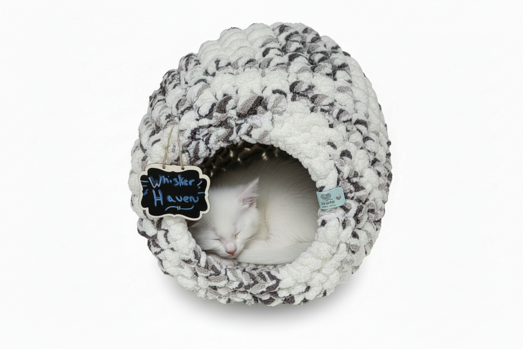 Chunky Hand Knit Cat Cave — Whisker Haven — Handmade Pet Bed