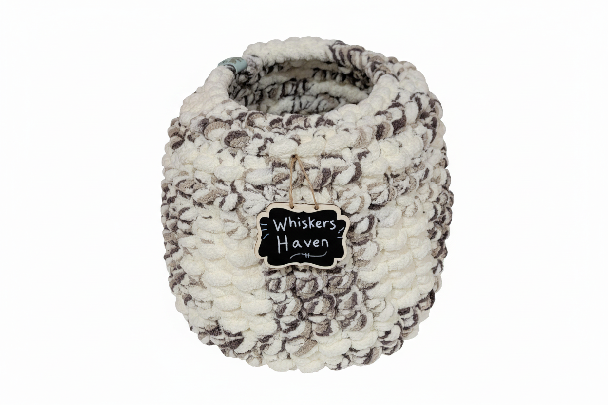 Chunky Hand Knit Cat Cave — Whisker Haven — Handmade Pet Bed