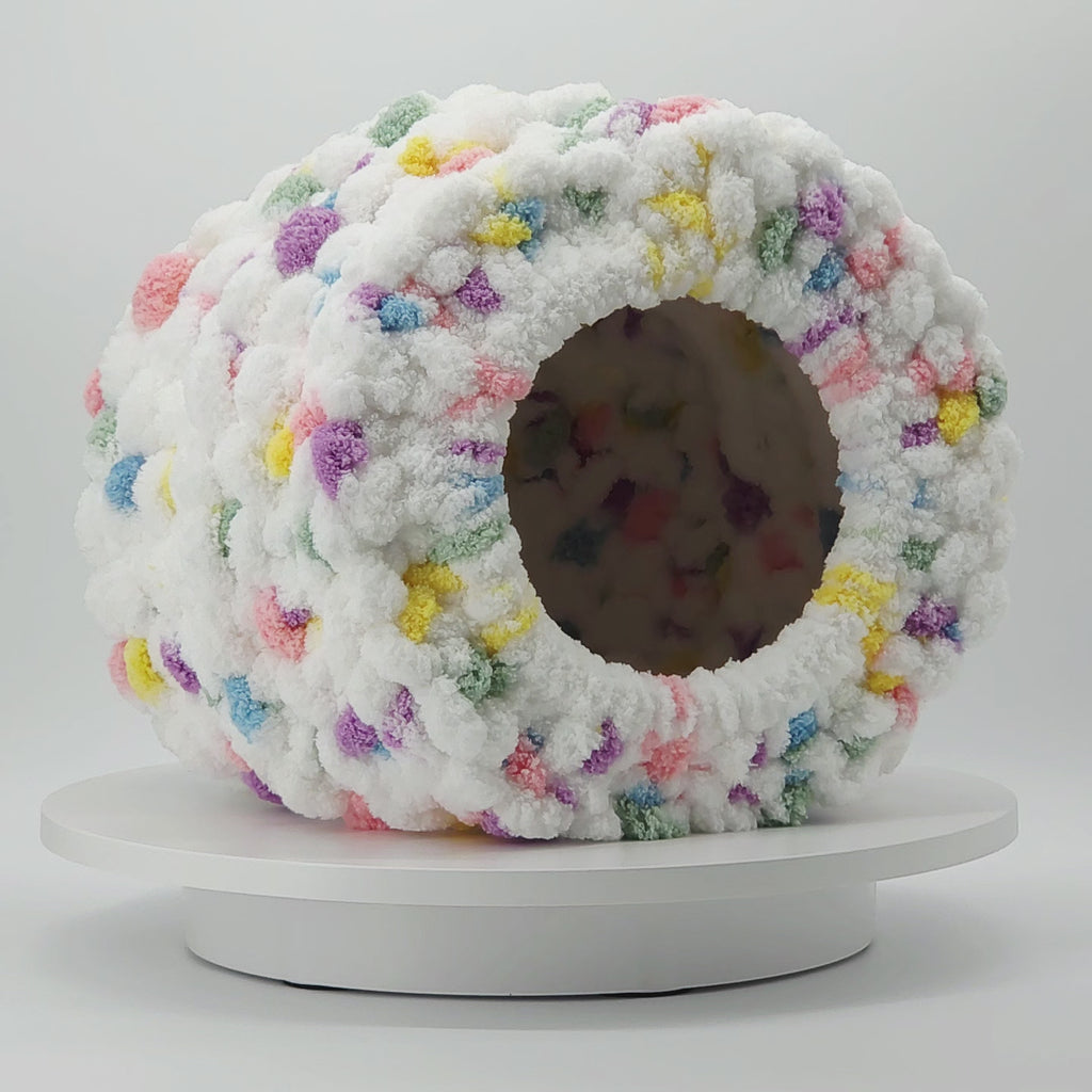 Chunky Hand Knit Rainbow Cat Cave — Handmade Pet Bed