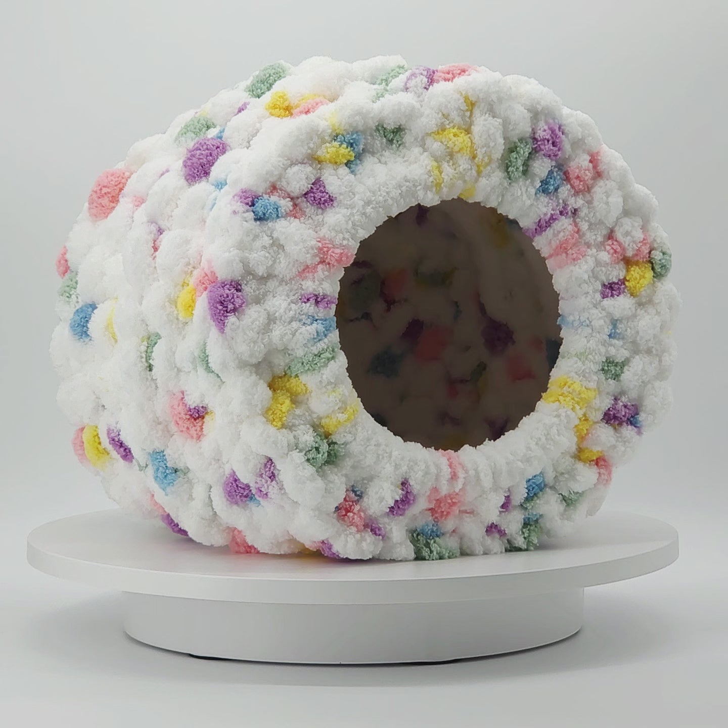 Chunky Hand Knit Rainbow Cat Cave — Handmade Pet Bed