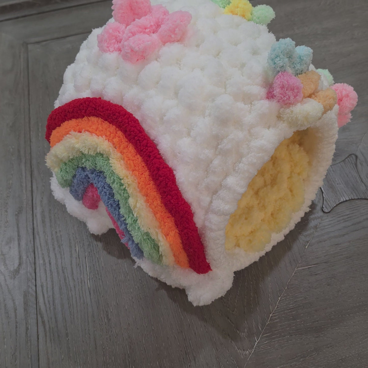 Over-The-Rainbow Chunky Hand Knit Pet Cave & Pillow Insert — Handmade Bed for Small Pets