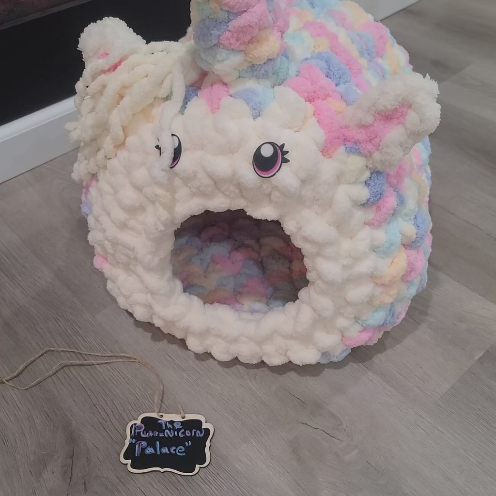 Hand Knit Chunky Chenille Unicorn Pet Cave