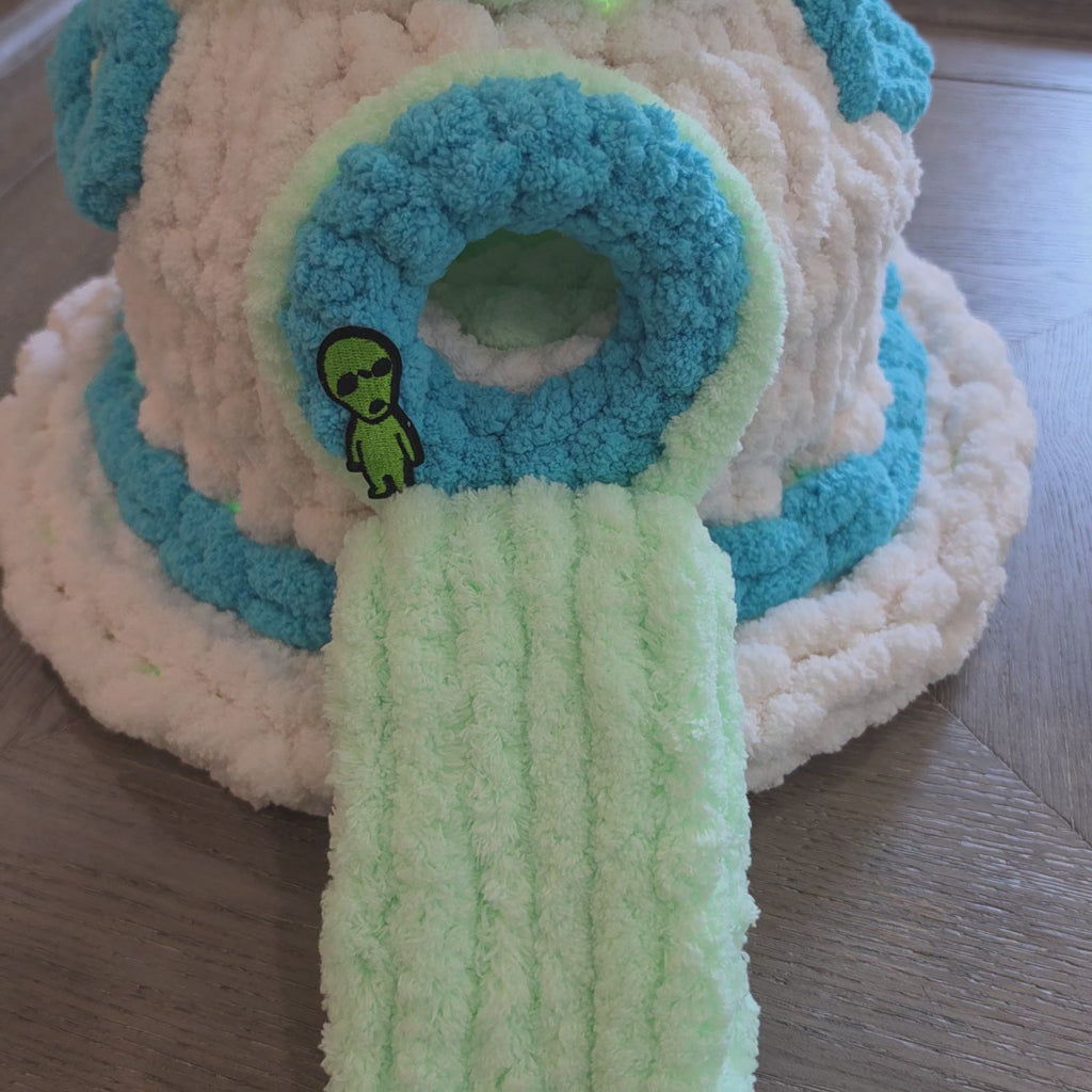 Chunky Hand Knit UFO Pet Cave — Handmade Novelty Bed for Ferrets & Small Pets