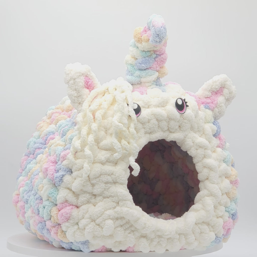 Chunky Chenille Hand Knit Unicorn Cat Cave — Handmade Pet Bed
