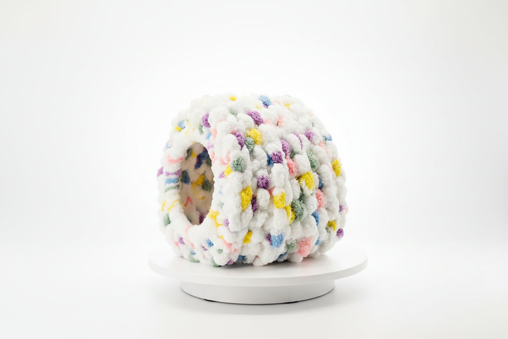 Chunky Hand Knit Rainbow Cat Cave — Handmade Pet Bed
