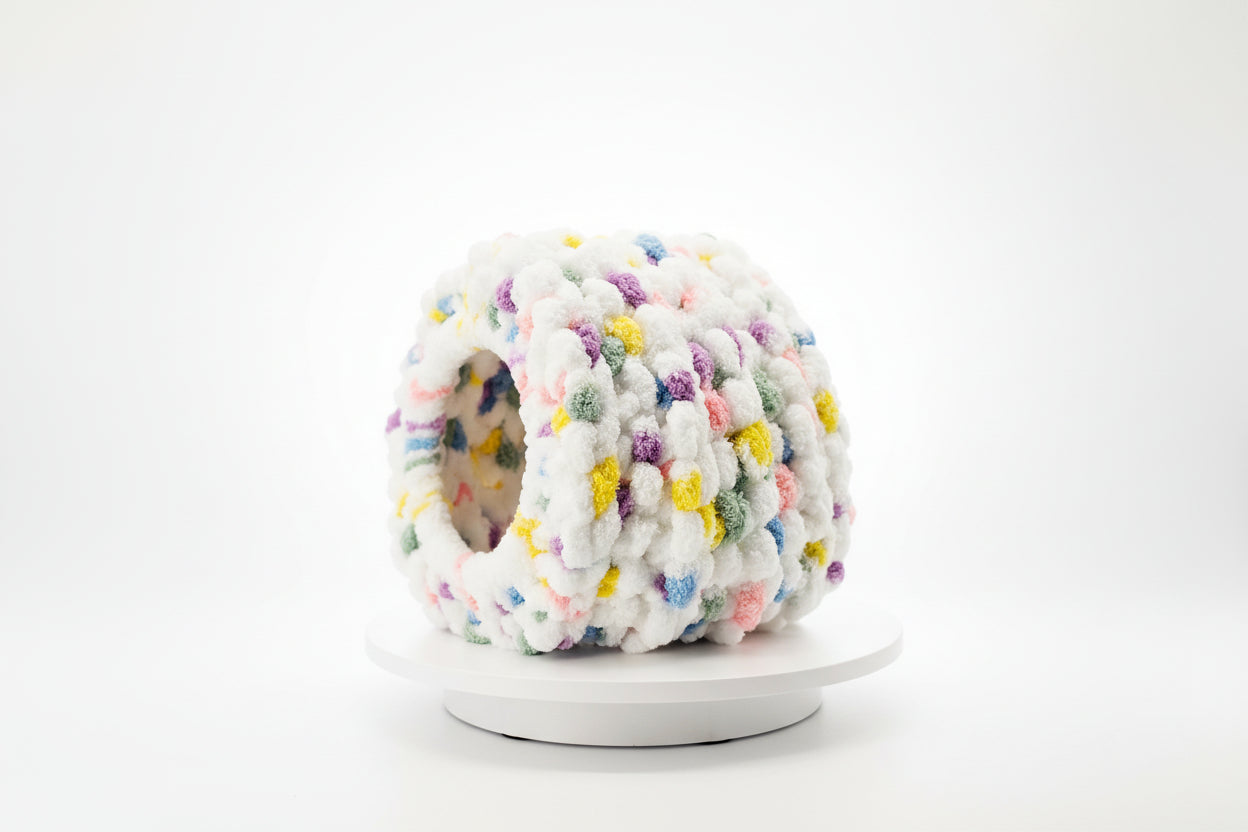 Chunky Hand Knit Rainbow Cat Cave — Handmade Pet Bed