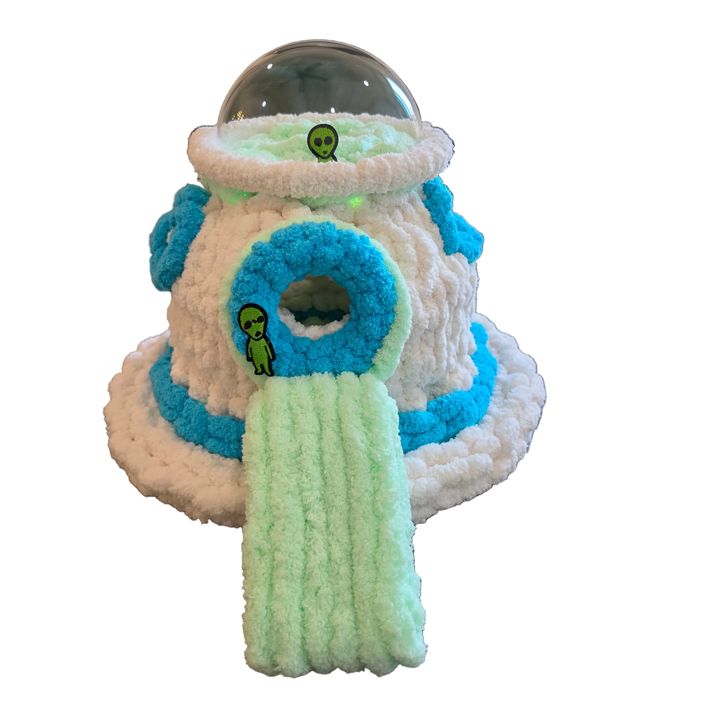 Chunky Hand Knit UFO Pet Cave — Handmade Novelty Bed for Ferrets & Small Pets