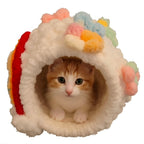 Over-The-Rainbow Chunky Hand Knit Pet Cave & Pillow Insert — Handmade Bed for Small Pets
