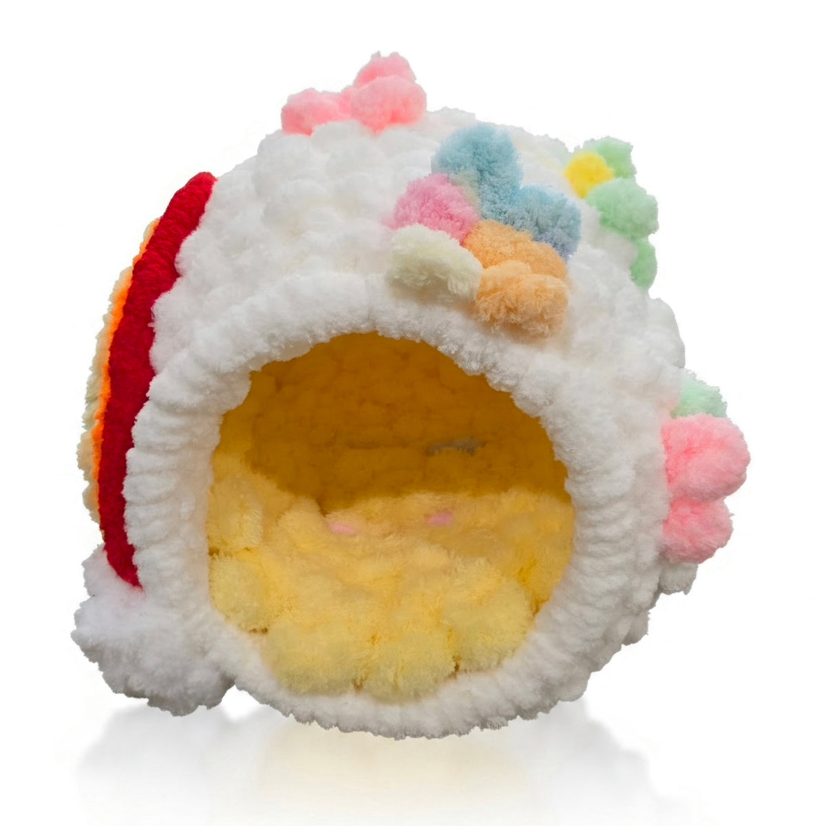 Over-The-Rainbow Chunky Hand Knit Pet Cave & Pillow Insert — Handmade Bed for Small Pets