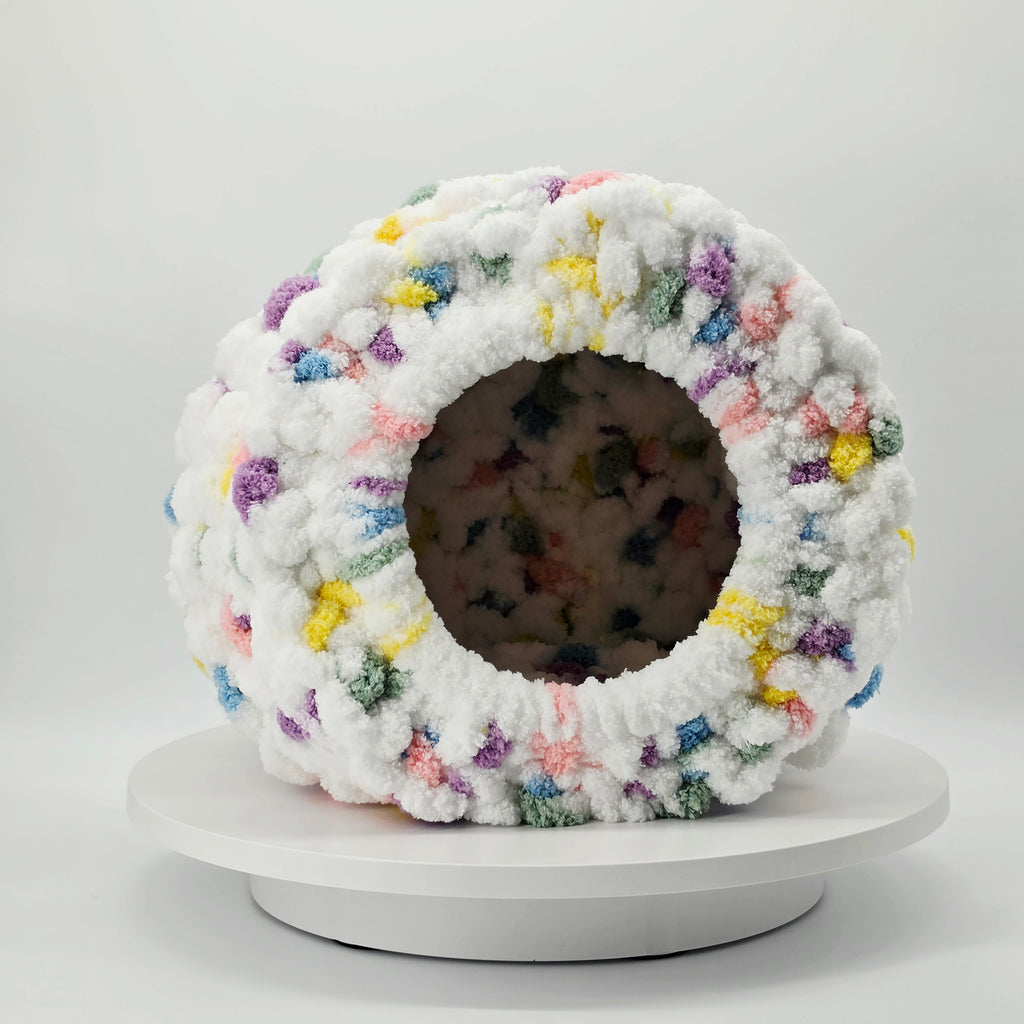 Chunky Hand Knit Rainbow Cat Cave — Handmade Pet Bed