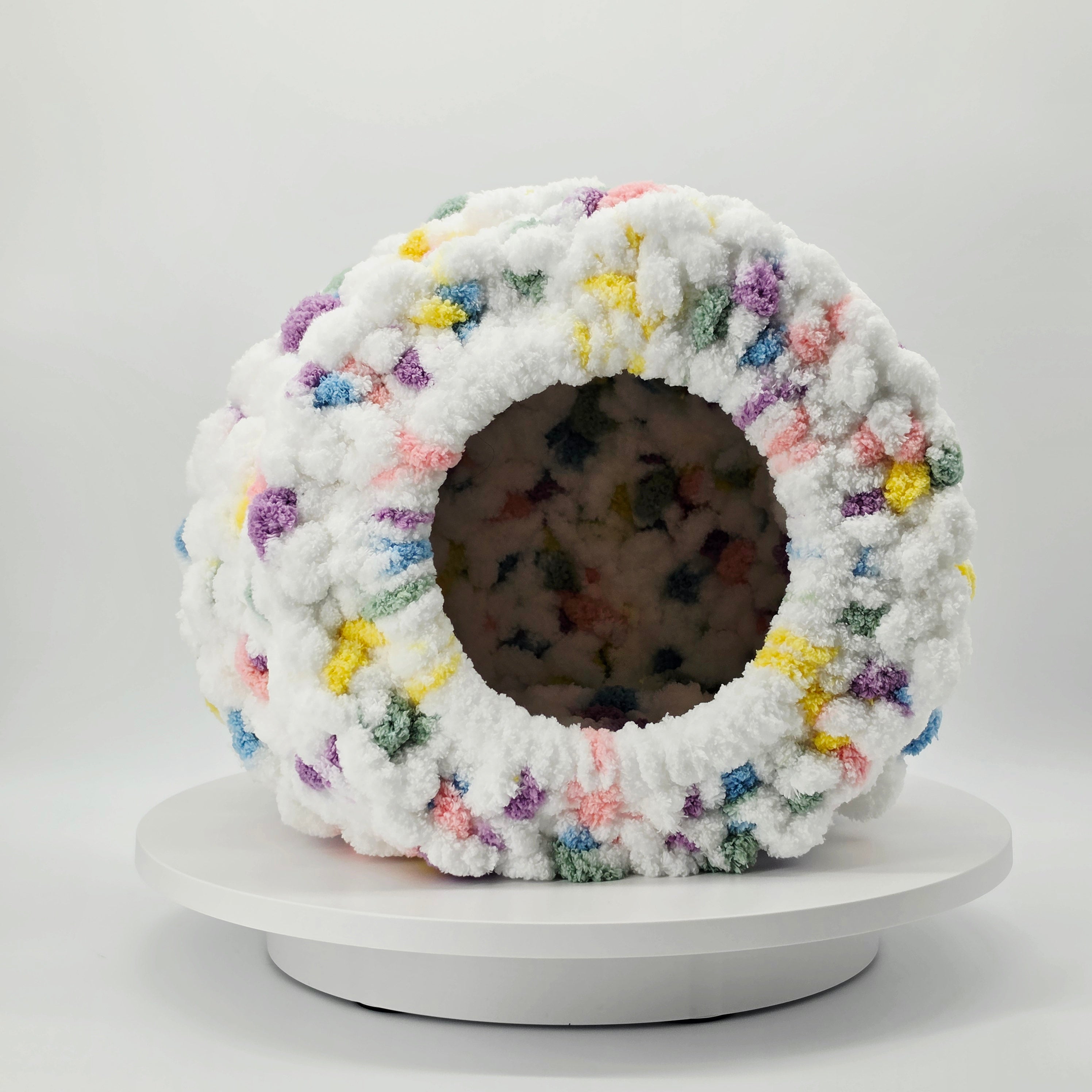 Chunky Hand Knit Rainbow Cat Cave — Handmade Pet Bed