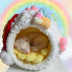 Over-The-Rainbow Chunky Hand Knit Pet Cave & Pillow Insert — Handmade Bed for Small Pets