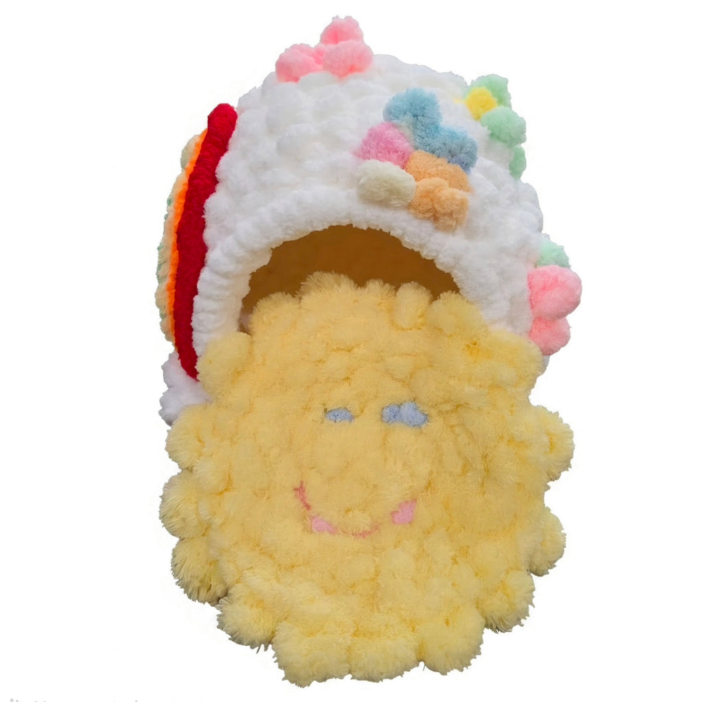 Over-The-Rainbow Chunky Hand Knit Pet Cave & Pillow Insert — Handmade Bed for Small Pets
