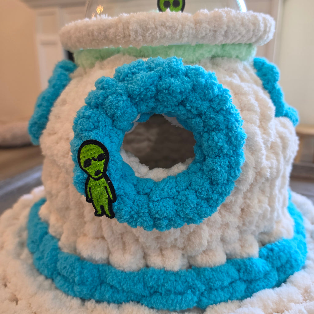 Chunky Hand Knit UFO Pet Cave — Handmade Novelty Bed for Ferrets & Small Pets