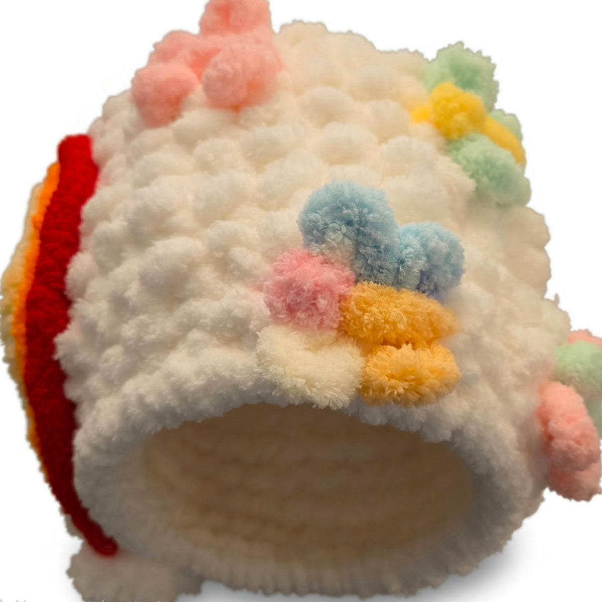 Over-The-Rainbow Chunky Hand Knit Pet Cave & Pillow Insert — Handmade Bed for Small Pets