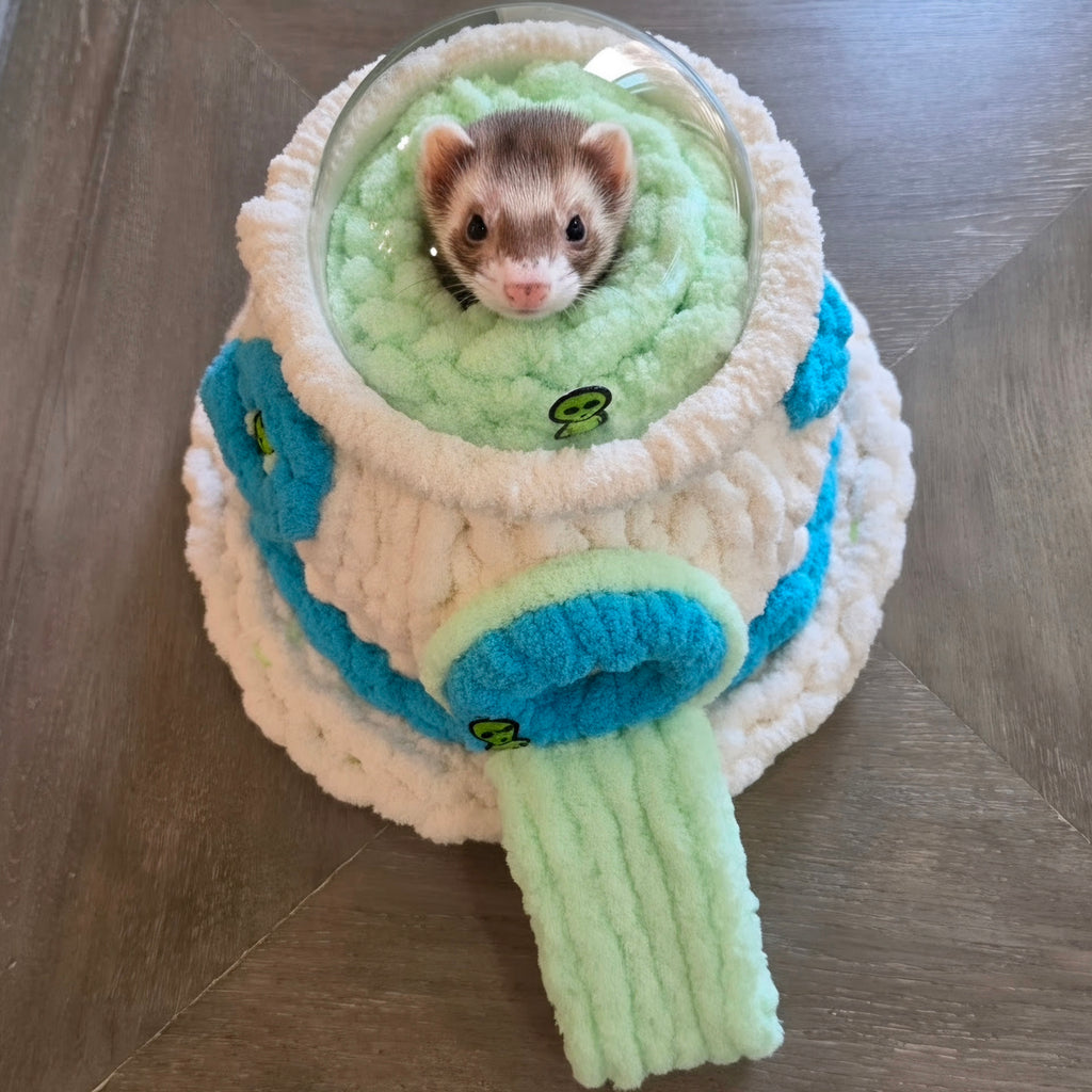 Chunky Hand Knit UFO Pet Cave — Handmade Novelty Bed for Ferrets & Small Pets