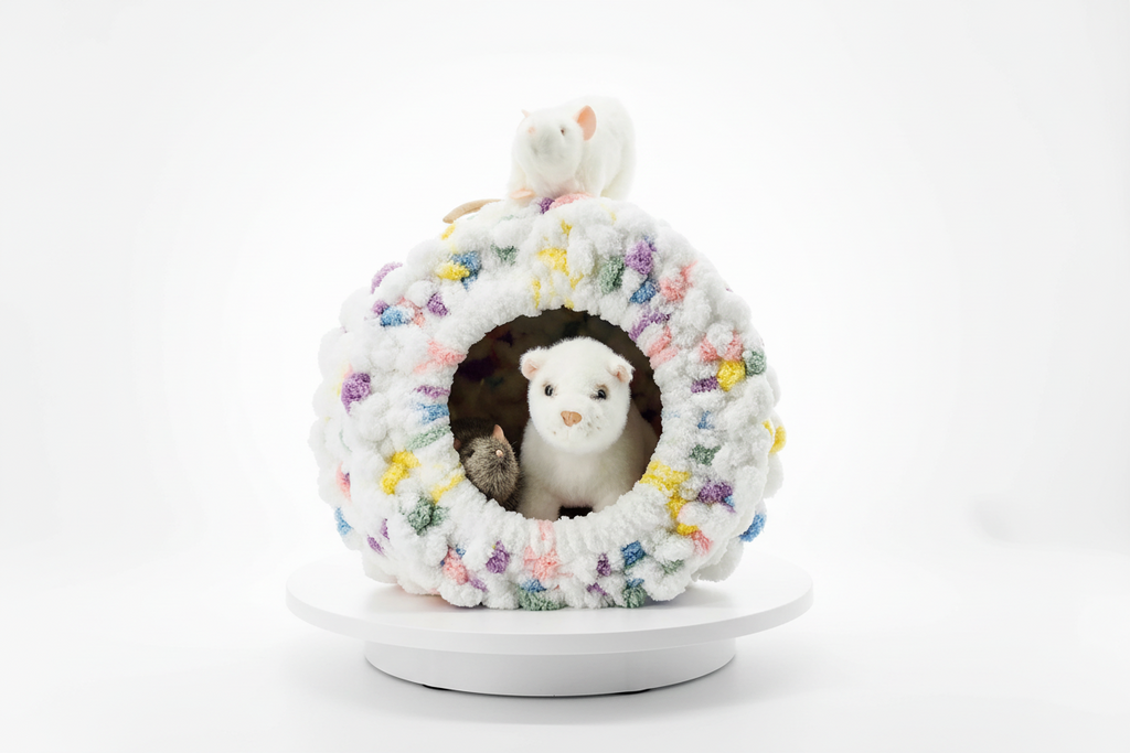 Chunky Hand Knit Rainbow Cat Cave — Handmade Pet Bed